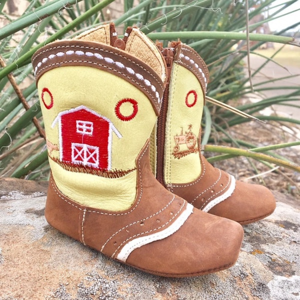 Unbranded Kids Cowboy Barn Boot - Brown & Yellow
